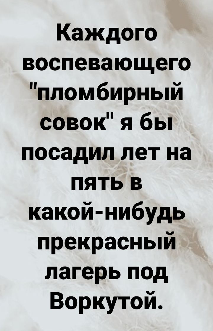 Каждого воспевающего пломбирный совок я бы посадил лет на пять в какой нибудь прекрасный лагерь под Воркутой
