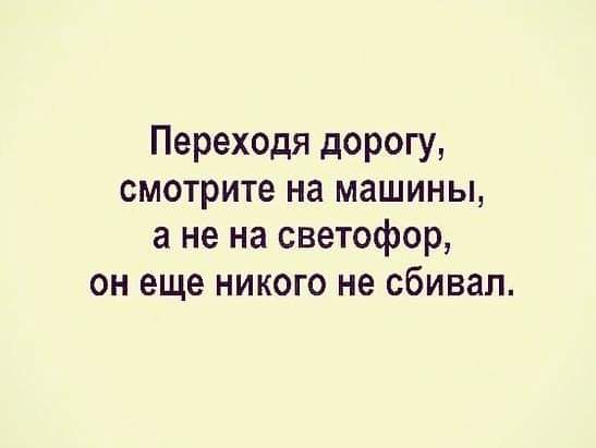 Переходя дорогу смотрите на машины а не на светофор он еще никого не сбивал