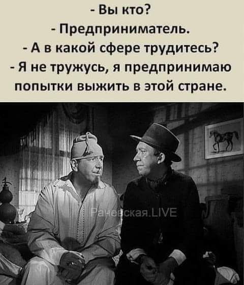Вы кто Предприниматель А в какой сфере трудитесь Я не тружусь я предпринимаю попытки выжить в этой стране