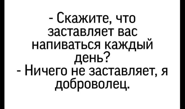 Скажите что заставляет вас напиваться каждый день Ничего не заставляет я доброволец
