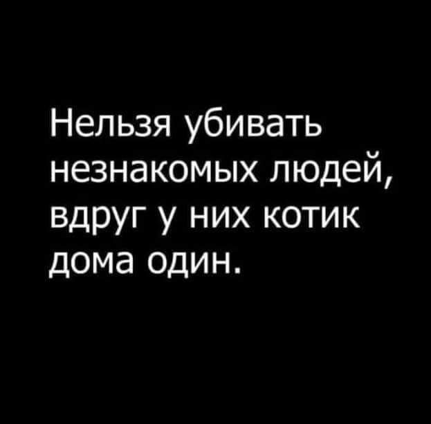Нельзя убивать незнакомых людей вдруг у них котик дома один
