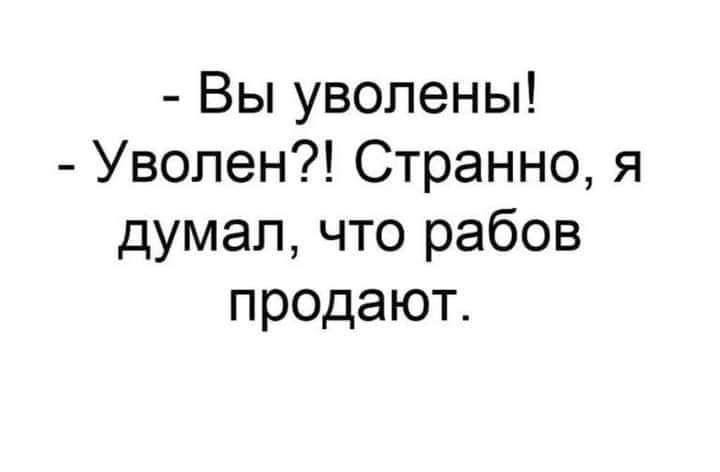 Вы уволены Уволен Странно я думал что рабов продают