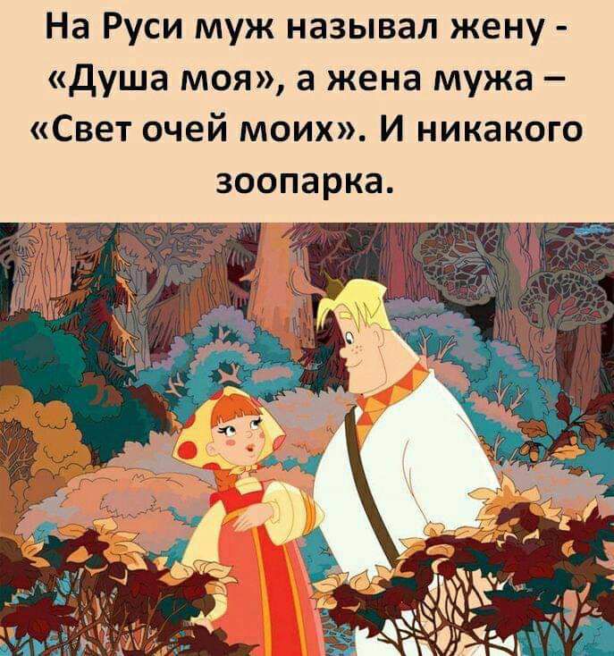 На Руси муж называл жену душа моя а жена мужа Свет очей моих И никакого зоопарка