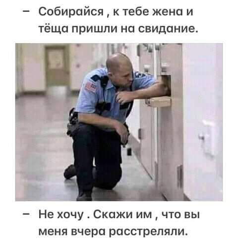 Ссбирайся к тебе жена и тёща пришли на свидание Не хочу Скажи им что вы меня вчера расстреляли