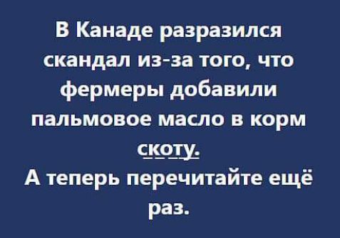 В Канаде разразился скандал из за того что фермеры добавили пальмовое масло в корм с_к_о_ш А теперь перечитайте ещё раз