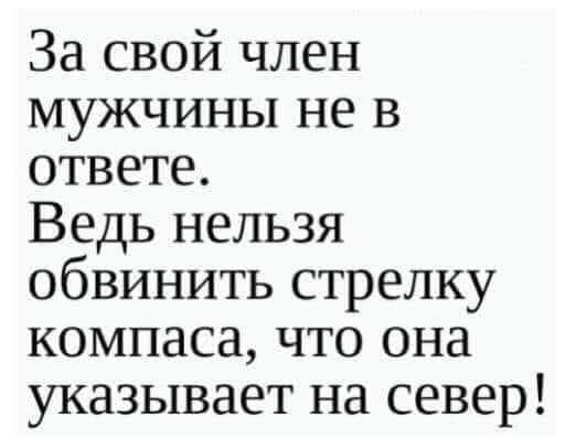 За свой член мужчины не в ответе Ведь нельзя обвинить стрелку компаса что она указывает на север