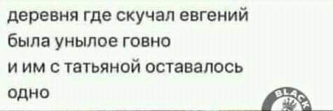 деревня где скучал евгений была унылое говно и им с татьяной оставалось Щ