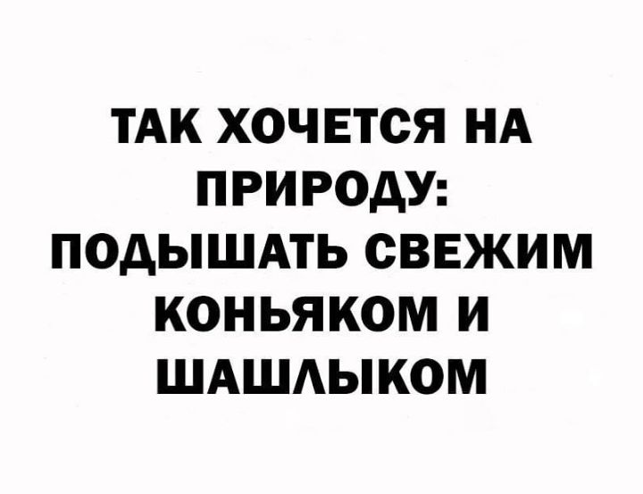 ТАК ХОЧЕТСЯ НА ПРИРОДУ ПОДЫШАТЬ СВЕЖИМ КОНЬЯКОМ И ШАШАЫКОМ