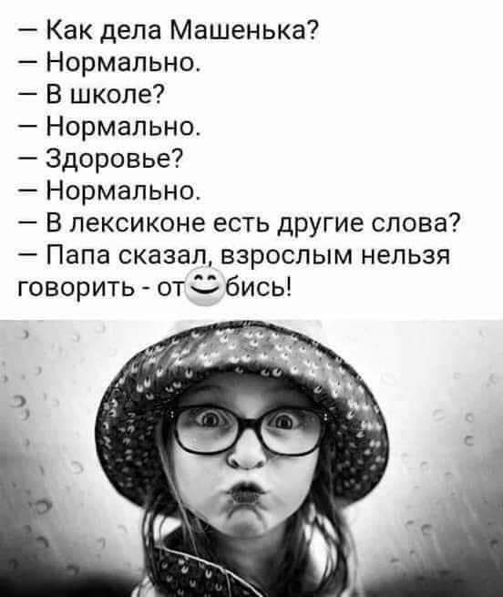 Как дела Машенька Нормально В школе Нормально Здоровье Нормально В лексиконе есть другие слова Папа сказал взрослым нельзя говорить ОТС бись