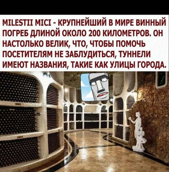 мивзтп мхст _крупнвйший В МИРЕ винный погрев длинои около 200 километров он ндстолько велик что чтовы помочь ПОСЕТИТЕЛЯМ НЕ ЗАБЛУДИТЬСЯ ТУННЕЛИ ИМЕЮТ НАЗВАНИЯ ТАКИЕ КАК УЛИЦЫ ГОРОДА