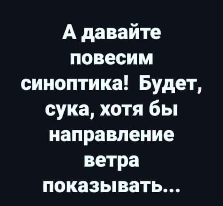 А давайте повесим синоптика Будет сука хотя бы направление ветра показывать