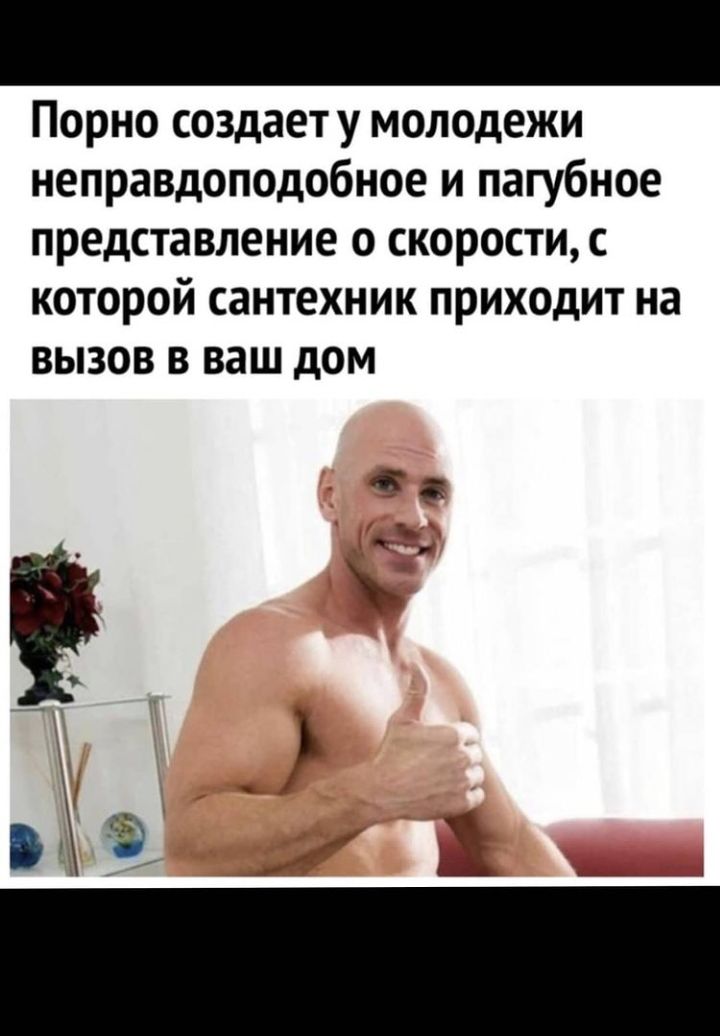 Порно создаету молодежи неправдоподобное и пагубное представление о скорости с которой сантехник приходит на ВЫЗОВ В ваш дом
