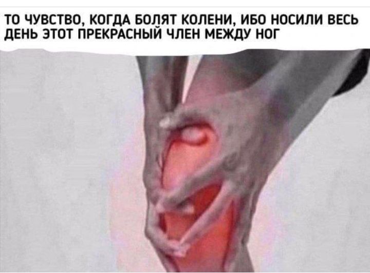 ТО ЧУВСТВО КОГДА БОЛЯТ КОЛЕНИ ИБО НОСИЛИ ВЕСЬ дЕНЬ ЭТОТ ПРЕКРАСНЫЙ ЧЛЕН МЕЖДУ НОГ