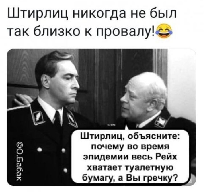 Штирлиц никогда не был так близко к провалущз ПОЧЕМУ ВО время эпидемии весь Рейх хватает туалетную бумагу а Вы гречку