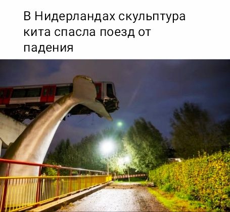 В Нидерландах скульптура кита спасла поезд от падения