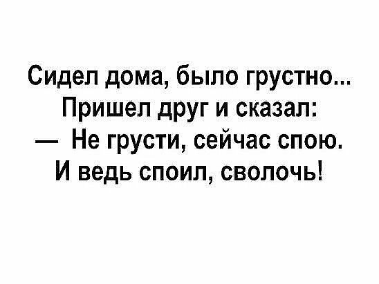 Сидел дома было грустно Пришел дРУг и сказал Не грусти сейчас спою И ведь споил сволочь