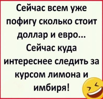 Сейчас всем уже пофигу сколько стоит доллар и евро Сейчас куда интереснее следить за курсом лимона и имбиря