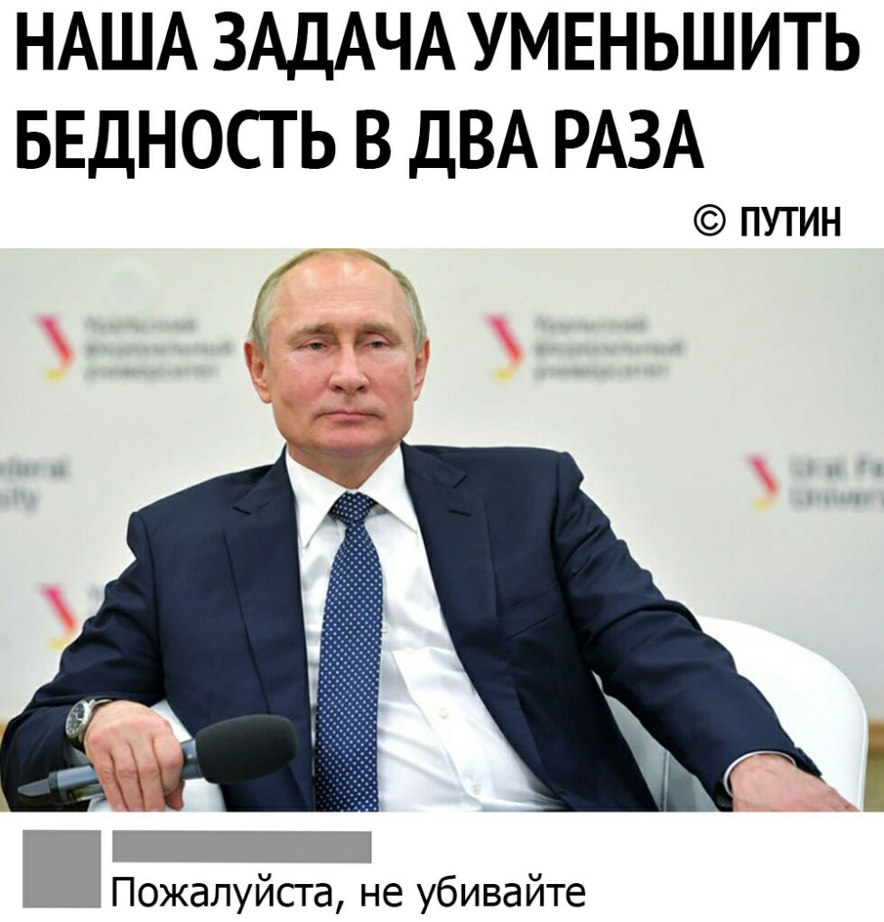 НАША ЗАДАЧА УМЕНЬШИТЬ БЕДНОСТ Ь В ДВА РАЗА ПУТИН Пожалуйста не убивайте