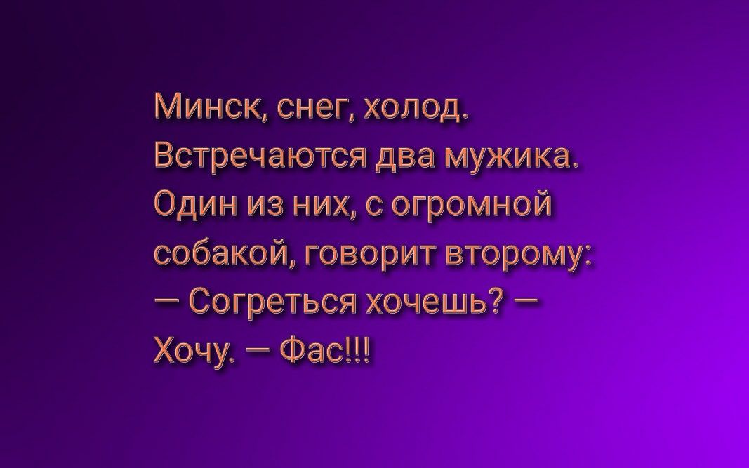 Минск снег холод Встречаются два мужика Один из них с огромной собакой говорит второму Согреться хочешь Хочу ФасЩ