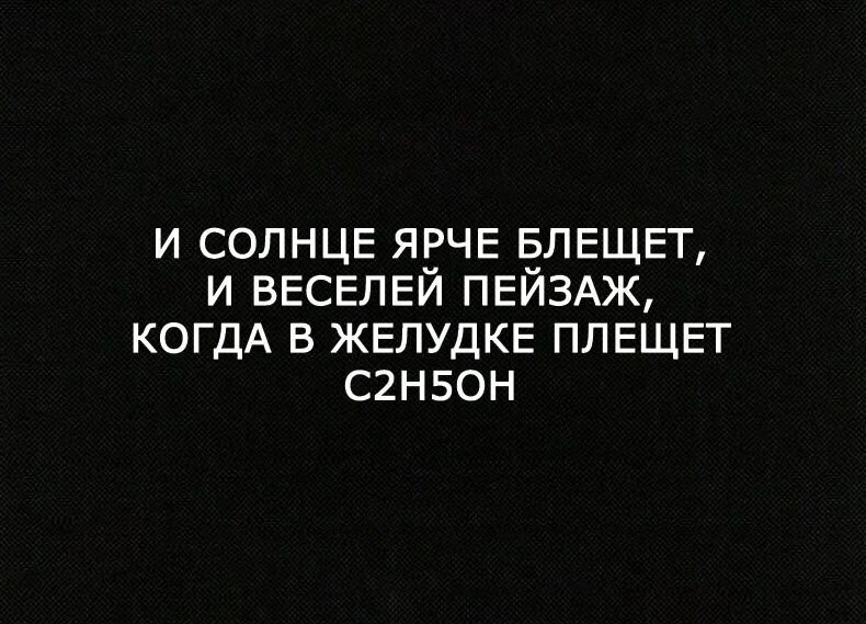 И СОЛНЦЕ ЯРЧЕ БЛЕЩЕТ И ВЕСЕЛЕЙ ПЕЙЗАЖ КОГДА В ЖЕЛУДКЕ ПЛЕЩЕТ С2Н50Н
