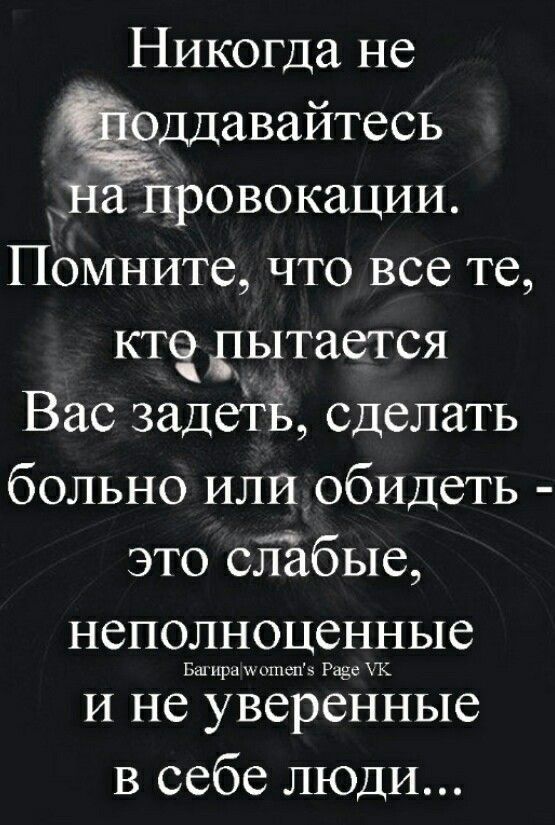Никогда не ддавайтесь й провокации Помните что все те кто пытается Вас задеть сделать больно или обидеть это сйёбые неполноцеиньле и не уверенные в себе люди