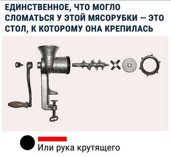 ЕдИНСТВЕННОЕ ЧТО МОГЛО СЛОМАТЬСЯ У ЭТОЙ МЯСОРУБКИ ЭТО СТОП К КОТОРОМУ ОНА КРЕПИЛАСЬ о Ётх _ Или рука крутящего