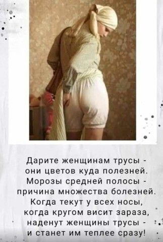 дарите женщинам трусы они цветов куда полезней морозы средней полосы причина множества болезней Когда текут у всех носы когда кругом висит зараза наденут женщины трусы и станет им теплее сразу