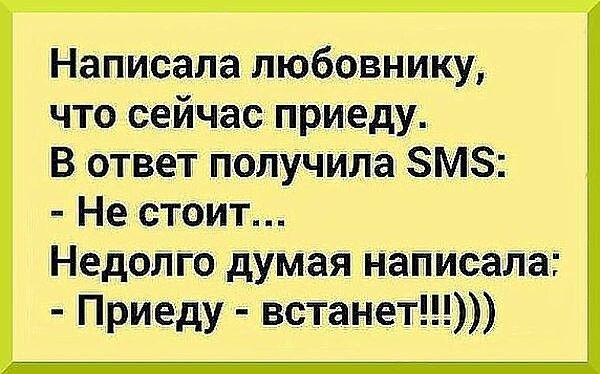 Написала пюбовнику что сейчас приеду В ответ получила ЗМЗ Не стоит Недолю думая написала Приеду встанет