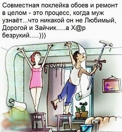 Совместная поклейка обоев и ремонт в целом это процесс когда муж узнаётчто никакой он не Любимый Дорогой и Зайчик а Хр безрукий