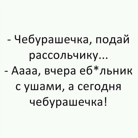 Чебурашечка подай рассольчику Аааа вчера е6льник с ушами а сегодня чебурашечка