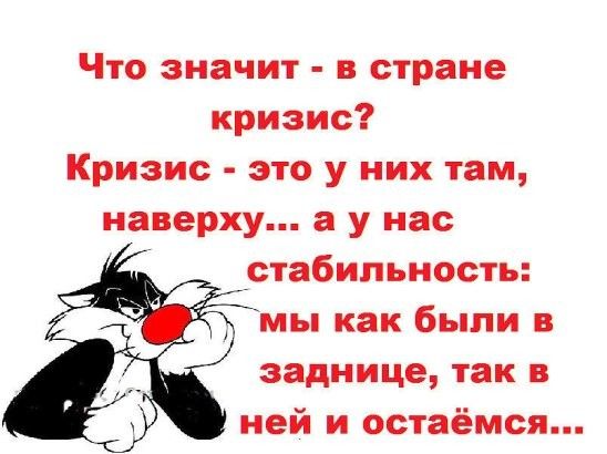 Что значит в стране кризис Кризис это у них там наверху а у нас __стабипьность мы как были в заднице так в ней и остаёмся