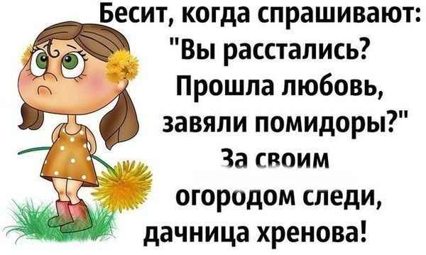 Бесит когда спрашивают Вы расстались Прошла любовь завяпи помидоры За своим огородом следи дачница хренова