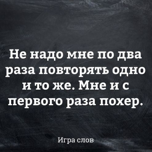 Не надо мне по два раза повторять одно и то же Мне и с первого раза похер Игра слов