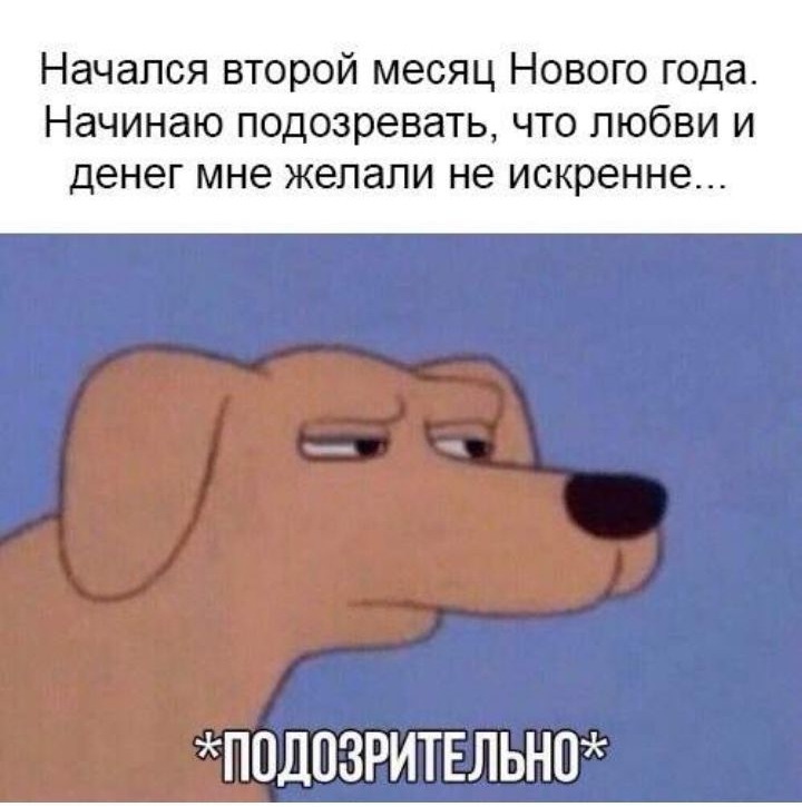 Начался второй месяц Нового года Начинаю подозревать что любви и денег мне желали не искренне ППДОЗРИТЕЛЬН0