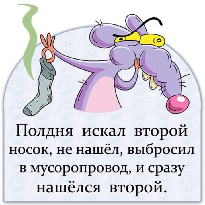 Полдня искал второй носок не нашёл выбросил в мусоропровод и сразу нашёлся второй