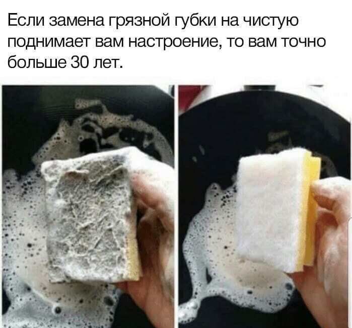 Если замена грязной губки на чистую поднимает вам настроение то вам точно больше 30 лет
