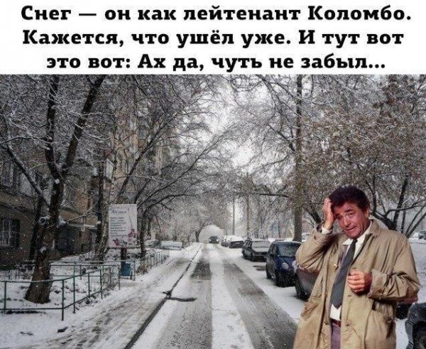 Снег он как лейтенант Коломбо Кажется что ушёл уже и тут вот это вот Ах да чуть не забыл _