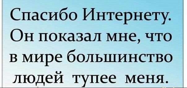 Спасибо Интернету ОН показал мне что в мире большинство людей тупее меня