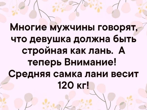 Многие мужчины говорят что девушка должна быть стройная как лань А теперь Внимание Средняя самка лани весит 120 кг _