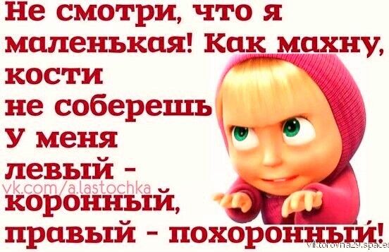 Не смотри что я маленькая Каамахну кости не соберешь У меня левый спи1 ЗМТ т Кортиный правый покорена
