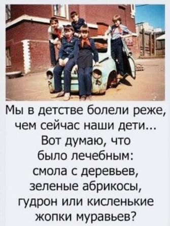 Мы в детстве болели реже чем сейчас наши дети Вот думаю что было лечеБНьцм смола с деревьев зеленые абрикосы гудрон ипи кисленькие жопки муравьев