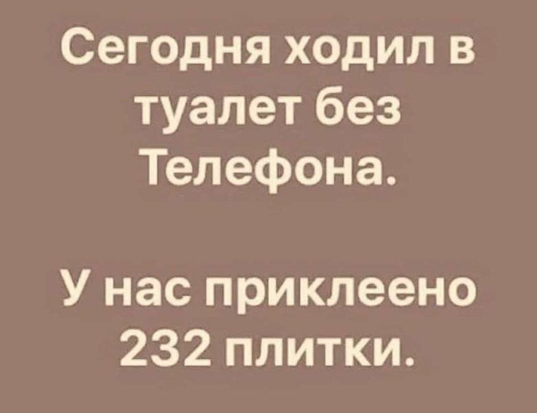 Сегодня ходил в туалет без Телефона У нас приклеено 232 плитки