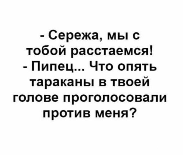 Сережа мы с тобой расстаемся Пипец Что опять тараканы в твоей голове проголосовали против меня