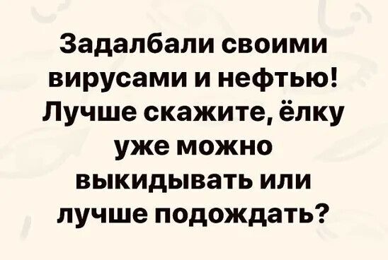 Задалбали своими вирусами и нефтью Лучше скажите ёлку уже можно выкидывать или лучше подождать