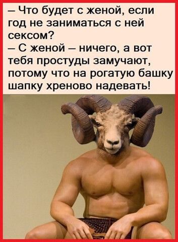 Что будет с женой если год не заниматься с ней сексом С женой ничего а вот тебя простуды замучают потому что на рогатую башку шапку хреново надевать Ин