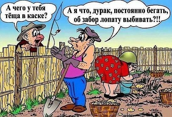 А я что дурак постоянно бегать об забор лопату выбивать А чего у тебя тёща в каске