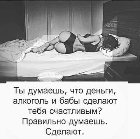 Ты думаешь что деньги алкоголь и бабы сделают тебя счастливым Правильно думаешь Сделают