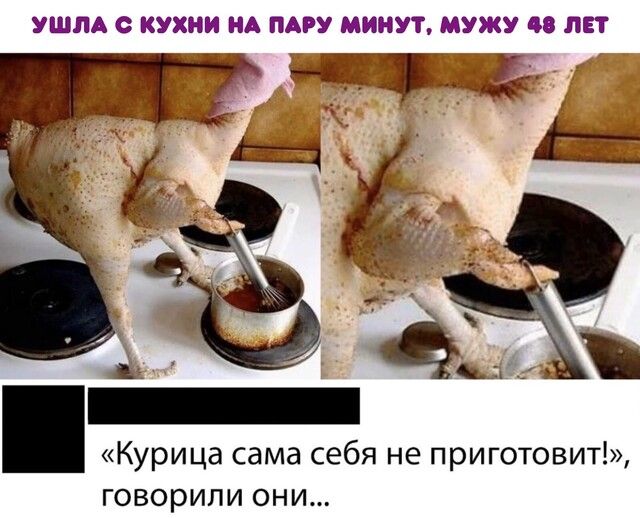 УШЛА КУХНИ НА ПАРУ МИНУТ МУЖУ ЛЕТ Курица сама себя не приготовит говорили они