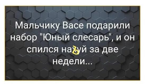 Мальчику Васе подарили набор Юный слесарь и он спился назй за две недели