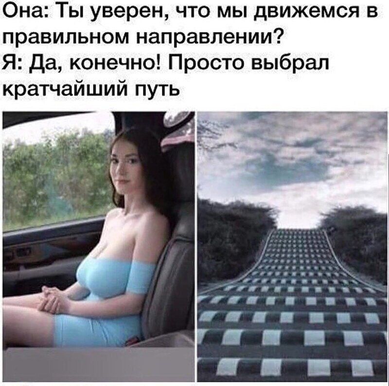 Она Ты уверен что мы движемся в правильном направлении Я Да конечно Просто выбрал кратчайший путь